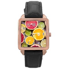 Oranges, Grapefruits, Lemons, Limes, Fruits Rose Gold Leather Watch  by nateshop