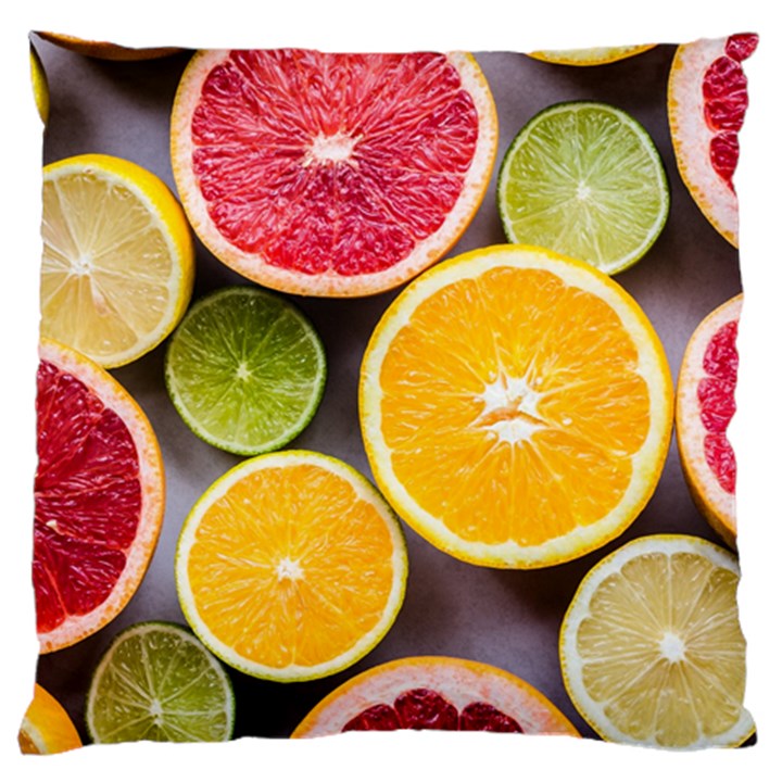 Oranges, Grapefruits, Lemons, Limes, Fruits Large Premium Plush Fleece Cushion Case (Two Sides)