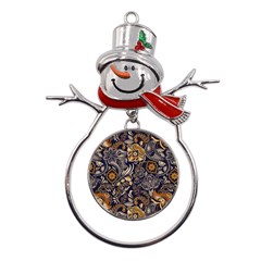 Paisley Texture, Floral Ornament Texture Metal Snowman Ornament by nateshop