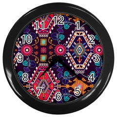 Pattern, Ornament, Motif, Colorful Wall Clock (black) by nateshop