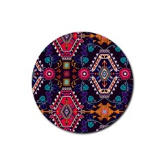 Pattern, Ornament, Motif, Colorful Rubber Coaster (round) by nateshop