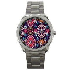 Pattern, Ornament, Motif, Colorful Sport Metal Watch by nateshop