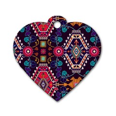 Pattern, Ornament, Motif, Colorful Dog Tag Heart (two Sides) by nateshop