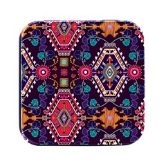 Pattern, Ornament, Motif, Colorful Square Metal Box (black) by nateshop