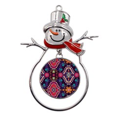 Pattern, Ornament, Motif, Colorful Metal Snowman Ornament by nateshop