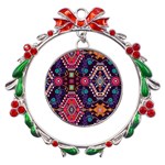 Pattern, Ornament, Motif, Colorful Metal X mas Wreath Ribbon Ornament Front