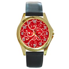 Patterns, Corazones, Texture, Red, Round Gold Metal Watch by nateshop