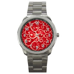 Patterns, Corazones, Texture, Red, Sport Metal Watch by nateshop