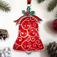 Patterns, Corazones, Texture, Red, Metal Holly Leaf Bell Ornament by nateshop