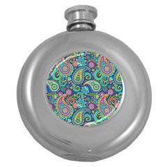 Patterns, Green Background, Texture Round Hip Flask (5 Oz) by nateshop