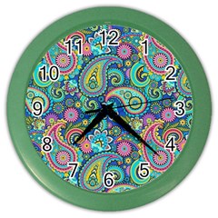 Patterns, Green Background, Texture Color Wall Clock by nateshop