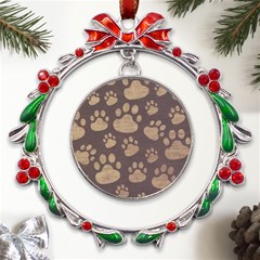 Paws Patterns, Creative, Footprints Patterns Metal X mas Wreath Ribbon Ornament by nateshop