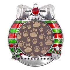 Paws Patterns, Creative, Footprints Patterns Metal X mas Ribbon With Red Crystal Round Ornament by nateshop