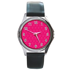 Pink Pattern, Abstract, Background, Bright, Desenho Round Metal Watch by nateshop