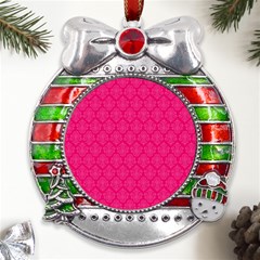 Pink Pattern, Abstract, Background, Bright, Desenho Metal X mas Ribbon With Red Crystal Round Ornament by nateshop