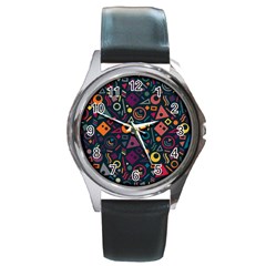 Random, Abstract, Forma, Cube, Triangle, Creative Round Metal Watch