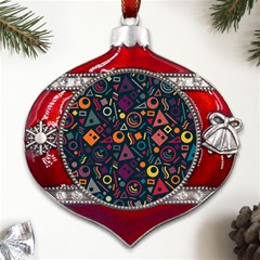 Random, Abstract, Forma, Cube, Triangle, Creative Metal Snowflake And Bell Red Ornament