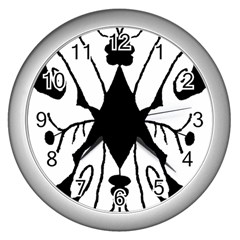 Black Silhouette Artistic Hand Draw Symbol Wb Wall Clock (silver) by dflcprintsclothing