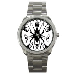 Black Silhouette Artistic Hand Draw Symbol Wb Sport Metal Watch by dflcprintsclothing