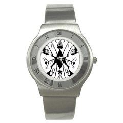 Black Silhouette Artistic Hand Draw Symbol Wb Stainless Steel Watch