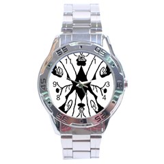 Black Silhouette Artistic Hand Draw Symbol Wb Stainless Steel Analogue Watch