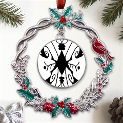 Black Silhouette Artistic Hand Draw Symbol Wb Metal X mas Wreath Holly Leaf Ornament by dflcprintsclothing