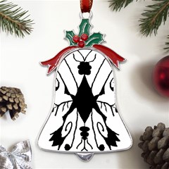 Black Silhouette Artistic Hand Draw Symbol Wb Metal Holly Leaf Bell Ornament by dflcprintsclothing