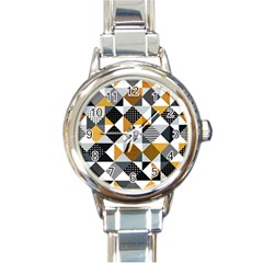 Pattern Tile Squares Triangles Seamless Geometry Round Italian Charm Watch by Maspions