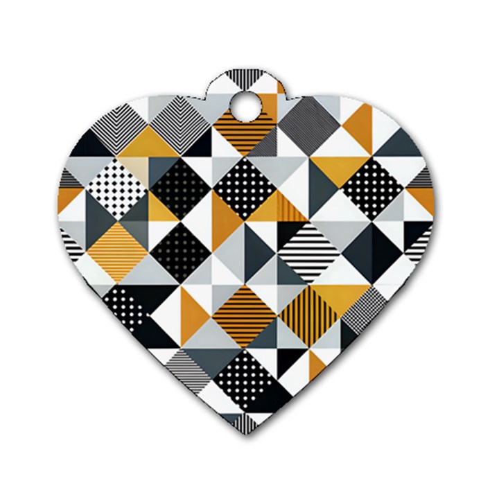 Pattern Tile Squares Triangles Seamless Geometry Dog Tag Heart (One Side)