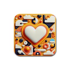 Valentine s Day Design Heart Love Poster Decor Romance Postcard Youth Fun Rubber Square Coaster (4 Pack)