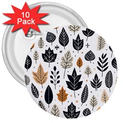 Autumn Leaves Fall Pattern Design Decor Nature Season Beauty Foliage Decoration Background Texture 3  Buttons (10 Pack)  by Maspions