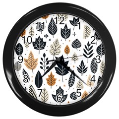 Autumn Leaves Fall Pattern Design Decor Nature Season Beauty Foliage Decoration Background Texture Wall Clock (black)