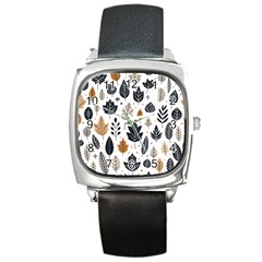 Autumn Leaves Fall Pattern Design Decor Nature Season Beauty Foliage Decoration Background Texture Square Metal Watch by Maspions