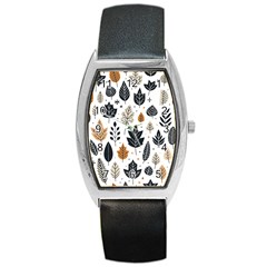 Autumn Leaves Fall Pattern Design Decor Nature Season Beauty Foliage Decoration Background Texture Barrel Style Metal Watch by Maspions