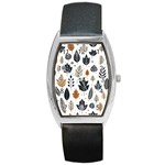 Autumn Leaves Fall Pattern Design Decor Nature Season Beauty Foliage Decoration Background Texture Barrel Style Metal Watch Front