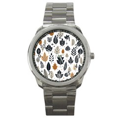 Autumn Leaves Fall Pattern Design Decor Nature Season Beauty Foliage Decoration Background Texture Sport Metal Watch by Maspions