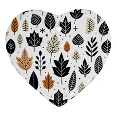 Autumn Leaves Fall Pattern Design Decor Nature Season Beauty Foliage Decoration Background Texture Heart Ornament (two Sides) by Maspions