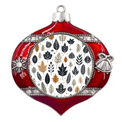 Autumn Leaves Fall Pattern Design Decor Nature Season Beauty Foliage Decoration Background Texture Metal Snowflake And Bell Red Ornament by Maspions