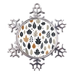 Autumn Leaves Fall Pattern Design Decor Nature Season Beauty Foliage Decoration Background Texture Metal Large Snowflake Ornament by Maspions