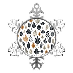 Autumn Leaves Fall Pattern Design Decor Nature Season Beauty Foliage Decoration Background Texture Metal Small Snowflake Ornament by Maspions