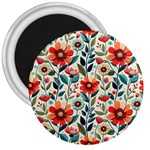 Flowers Flora Floral Background Pattern Nature Seamless Bloom Background Wallpaper Spring 3  Magnets Front