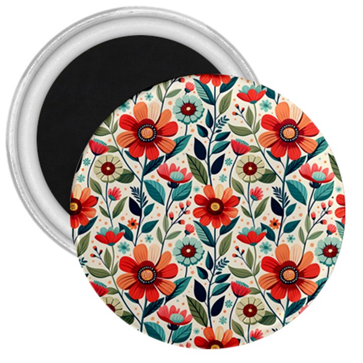 Flowers Flora Floral Background Pattern Nature Seamless Bloom Background Wallpaper Spring 3  Magnets