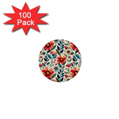 Flowers Flora Floral Background Pattern Nature Seamless Bloom Background Wallpaper Spring 1  Mini Buttons (100 Pack) 