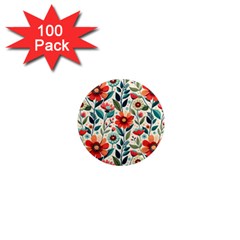 Flowers Flora Floral Background Pattern Nature Seamless Bloom Background Wallpaper Spring 1  Mini Magnets (100 Pack) 