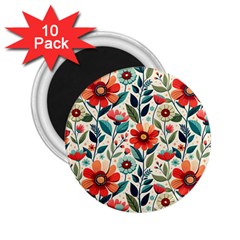 Flowers Flora Floral Background Pattern Nature Seamless Bloom Background Wallpaper Spring 2 25  Magnets (10 Pack)  by Maspions