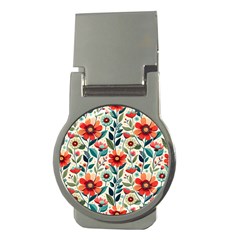 Flowers Flora Floral Background Pattern Nature Seamless Bloom Background Wallpaper Spring Money Clips (round) 