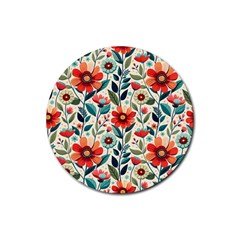 Flowers Flora Floral Background Pattern Nature Seamless Bloom Background Wallpaper Spring Rubber Coaster (round) by Maspions