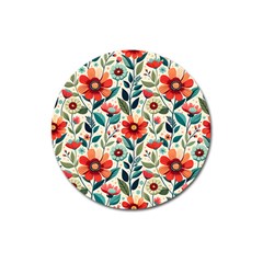 Flowers Flora Floral Background Pattern Nature Seamless Bloom Background Wallpaper Spring Magnet 3  (round)