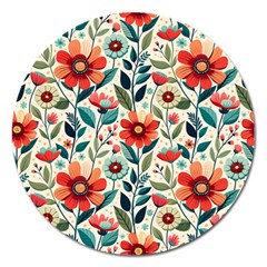 Flowers Flora Floral Background Pattern Nature Seamless Bloom Background Wallpaper Spring Magnet 5  (round) by Maspions