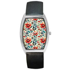 Flowers Flora Floral Background Pattern Nature Seamless Bloom Background Wallpaper Spring Barrel Style Metal Watch by Maspions